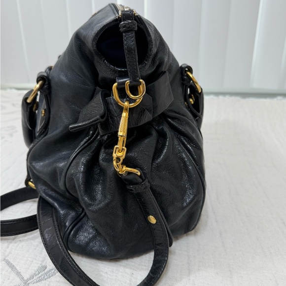 AUTHENTIC Miu Miu Black Leather Shoulder Bag with Gold Accents - Picture 4 of 14